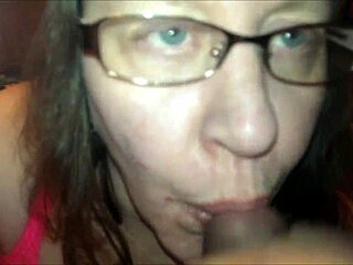 Glasses-Wearing Old Milf Attempts To Swallow Cock In POV.