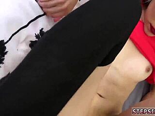 Hot tight teen 18+ anal with suspended step sis in pov blowjob and assfucking.