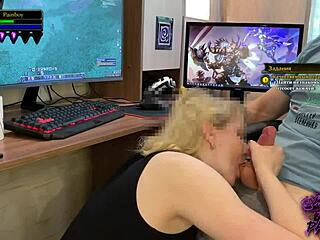 Blonde Milf Annycandy Sucks Boyfriend's Cock While He Plays World Of Warcraft