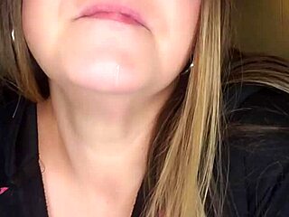 Small boobed Mandie gives a rough blowjob with gagging and spitting