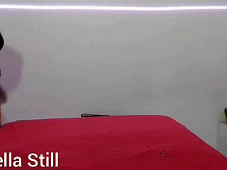 Blonde milf stella strips in lingerie and masturbates alone at home