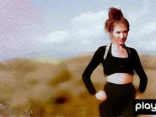 gorgeous brunette reveals perfect tits in desert