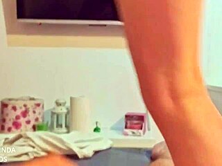 Solo tgirl tugging her cock after