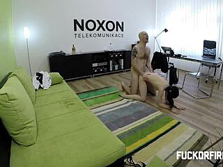 Teeny brunette fucks and sucks her boss for creampie