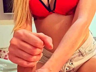 Solo tgirl tugging her cock after