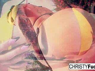 Christy Mack feels intense pleasure masturbating her big tits and pussy in the steamy shower