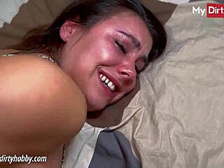 Petite babe swallows after anal assfucking and blowjob