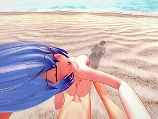 Horny Japanese girl takes doggy style on the beach