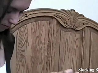 Cute babe in silky pantyhose dominates lesbian scene.