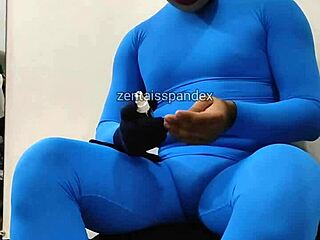 Zentai suit fetish with medical injection play