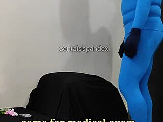 Zentai suit fetish with medical injection play