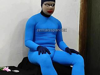 Zentai suit fetish with medical injection play