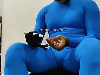 Zentai suit fetish with medical injection play