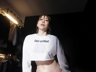 Asian Girlfriend Fingers Her Wet Shaved Pussy in Close-Up Action