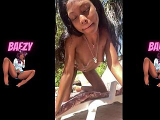 A youthful black woman indulges in public self-pleasure and cosplay in a steamy video