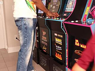 teen ebony sucks old man's cock deepthroat while gaming the old fashioned way