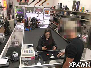 Amateur woman engages in intense sex in a store setting