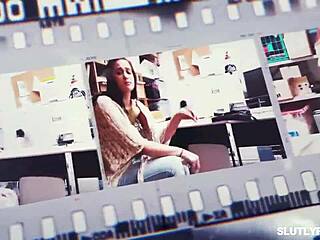 Ella Knox schyla się na głębokie pieprzenie na pieska przez ogromnego kutasa w sklepie