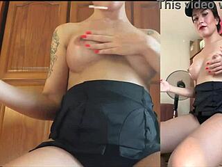 Smoking hot Latina groping with baseball hat.