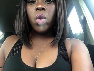 Ebony Femdom Smokes Cigarette While Dominating in Car