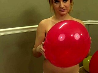 Topless Blonde Babe Pops Balloons