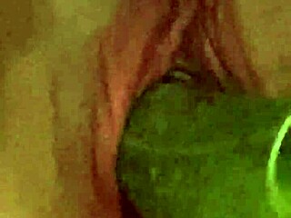 horny teen 18+ uses cucumber as a dildo for pleasure