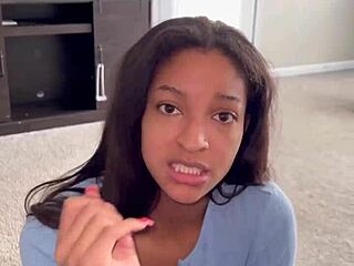 pov ebony person begs for attention on her face in solo scene