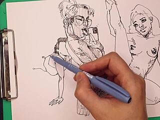 Porn Artist Sketches Sexy Girls at Work Fast