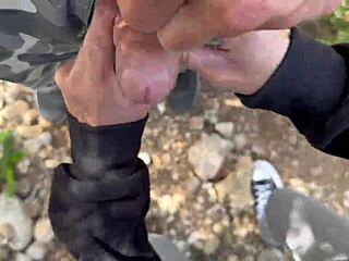 Amateur Couple - Blonde Mature MILF Blowjob Cum In Mouth Outdoor Mountain