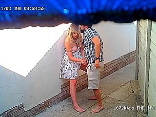 Blonde amateur gets fucked doggystyle in McDonald's delivery area on CCTV.