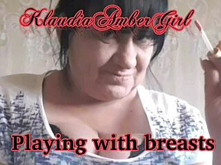 Horny milf Klaudiaambergirl massages her big natural tits in bold play