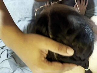 Horny glasses girl gives blowjob to amateur