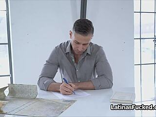 tall latina drilled in stockings with blowjob