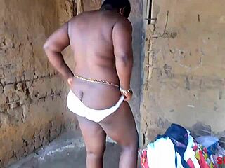That mature ebony woman got intimate outdoors when her stepson saw her changing clothes in public.