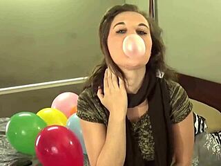 blowing balloons while chewing bubblegum in stockings