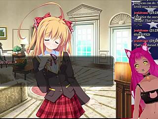 Livestream of Vtuber lewdneko's latest visual novel installment with anime girlfriend