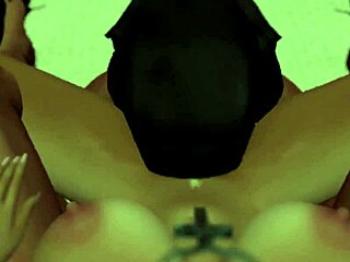 Demon seduces slutty nuns in church cartoon scene