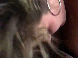 Hot blonde lover plays with big tits and gives blowjob to cock