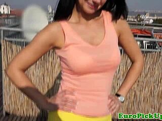 European Brunette Flashes Pussy And Ass After Pickup