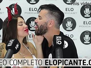 Elo podcast sucks Sara Blonde's natural tits in spicy room