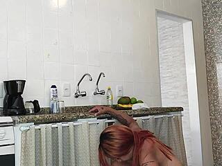 Latina MILF enjoys morning coffee with orgasm