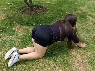 Latina Teen Exercises Without Panties In Short With Hole
