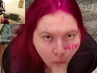 BBW tranny Pinky cums hard from sucking big cock and rimming skinny shemale ass