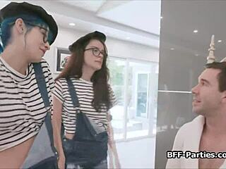 sexy painters jump on nude model's hard cock