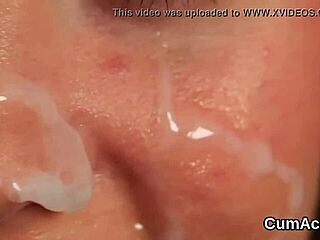 Peculiar centerfold receives facial cumshot and swallows every drop