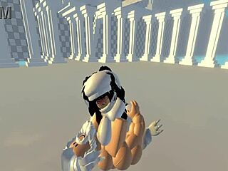 The god Zeus' latest slave is a busty beauty on her knees