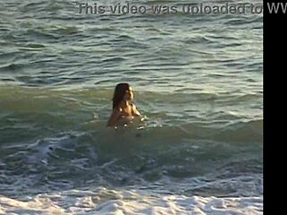 cute brunette teen spotted naked on public beach