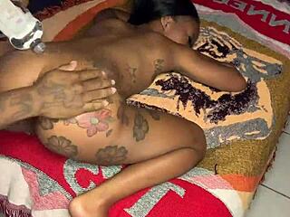 Ebony milf blows big cock in cinema theater