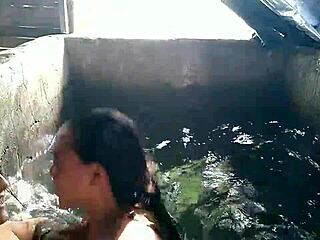 Hot Lesbian Pair Dare to Strip in Neighbor's Tank for Pussy Feast!