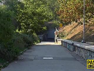 Babe throated in fetish scene, toys herself before anal.